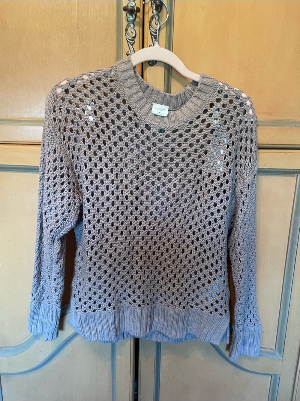 Abercrombie & Fitch Open-Weave Crewneck Sweater in Taupe